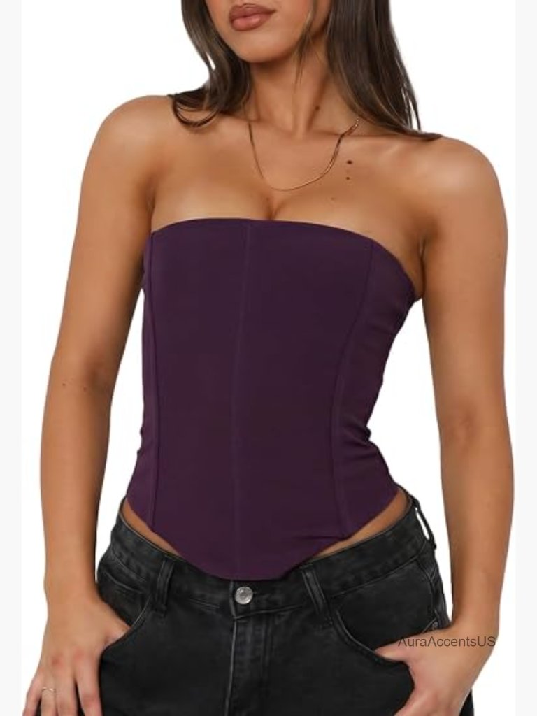 Sexy Corset Tube Top Lace-Up Backless Y2k Double Lined Cropped Tank Top